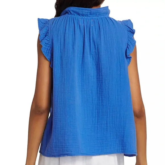 Xirena Bex Cotton Ruffle V-Neck Top in Deep Wave Size XS NEW Gauze Lightweight - Picture 14 of 14